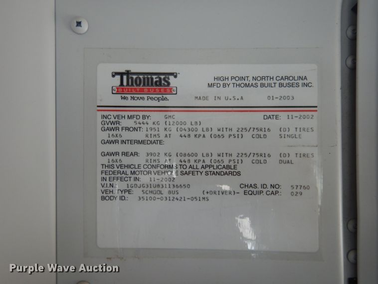 image for item GD9141 2003 GMC Savana G3500 Thomas school bus