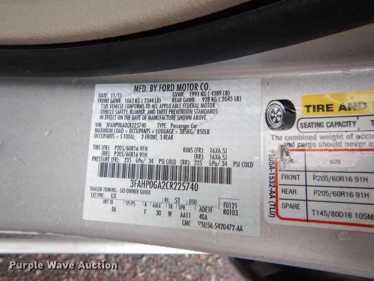 image for item GE9218 2012 Ford Fusion
