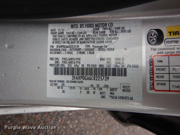 image for item GE9219 2012 Ford Fusion