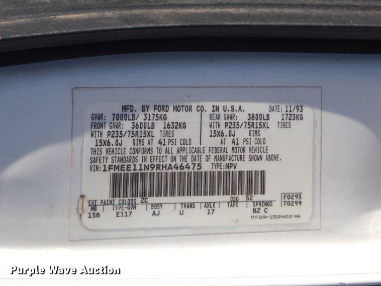 image for item GG9626 1994 Ford Club Wagon van