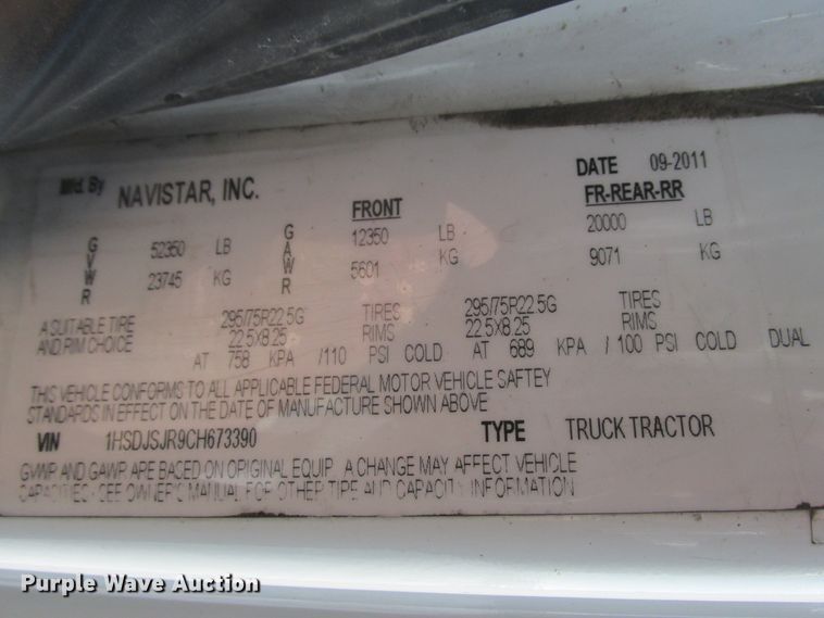 image for item DA8343 2012 International Pro Star Plus semi truck