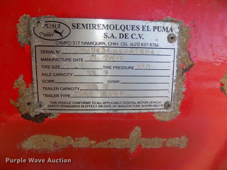 image for item DG2520 2016 Puma side dump trailer