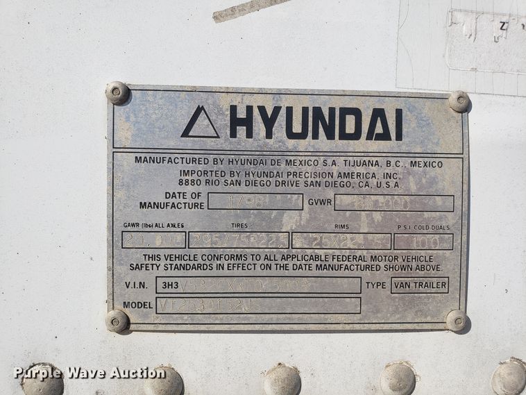 image for item EZ9116 1998 Hyundai VI2530152JS dry van trailer