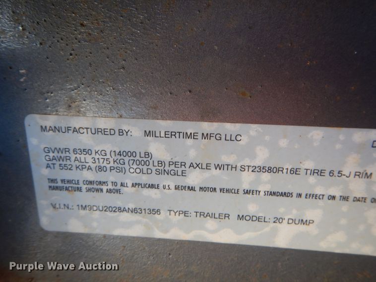 image for item DH5083 2011 Millertime side dump utility trailer