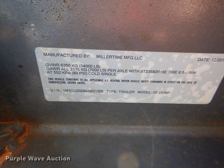 image for item DH5083 2011 Millertime side dump utility trailer