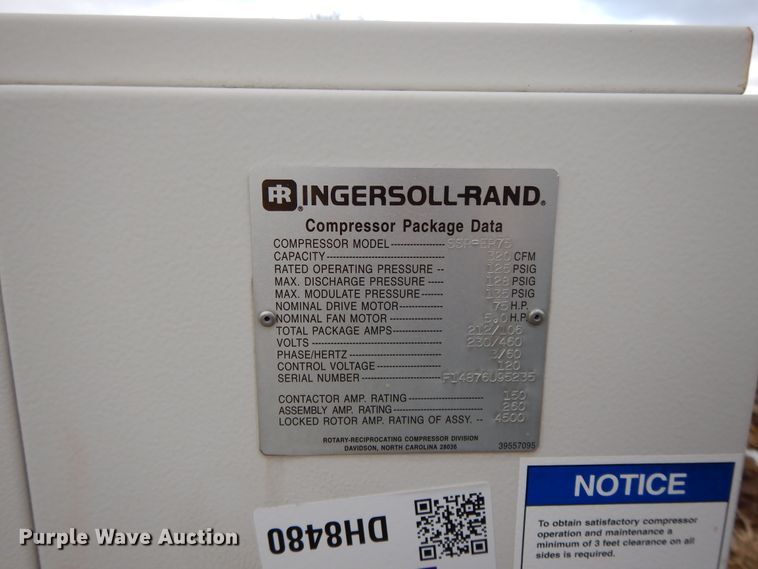 image for item DH8480 Ingersoll Rand SSREP75 air compressor
