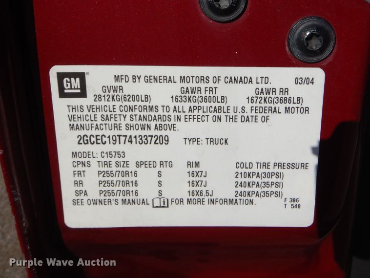 image for item GF9095 2004 Chevrolet Silverado 1500 Ext. Cab pickup truck