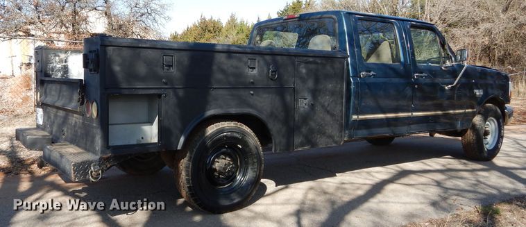 image for item GK9043 1996 Ford F350 Crew Cab utility bed pickup truck