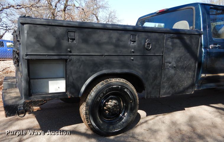 image for item GK9043 1996 Ford F350 Crew Cab utility bed pickup truck