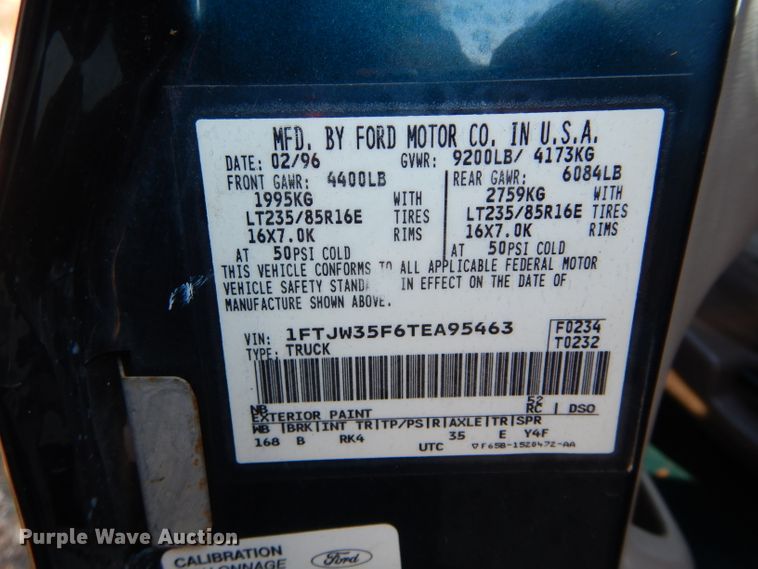 image for item GK9043 1996 Ford F350 Crew Cab utility bed pickup truck