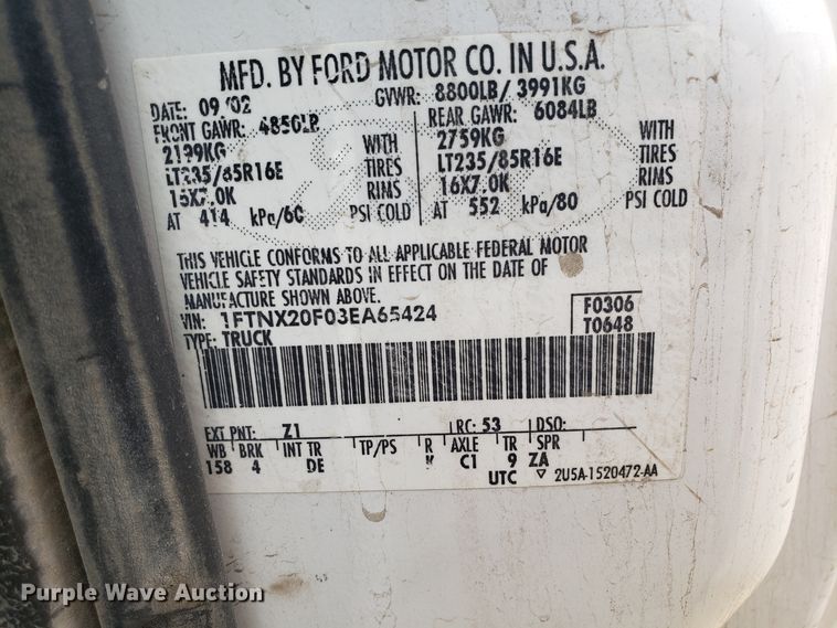 image for item GO9262 2003 Ford F250 Super Duty SuperCab pickup truck