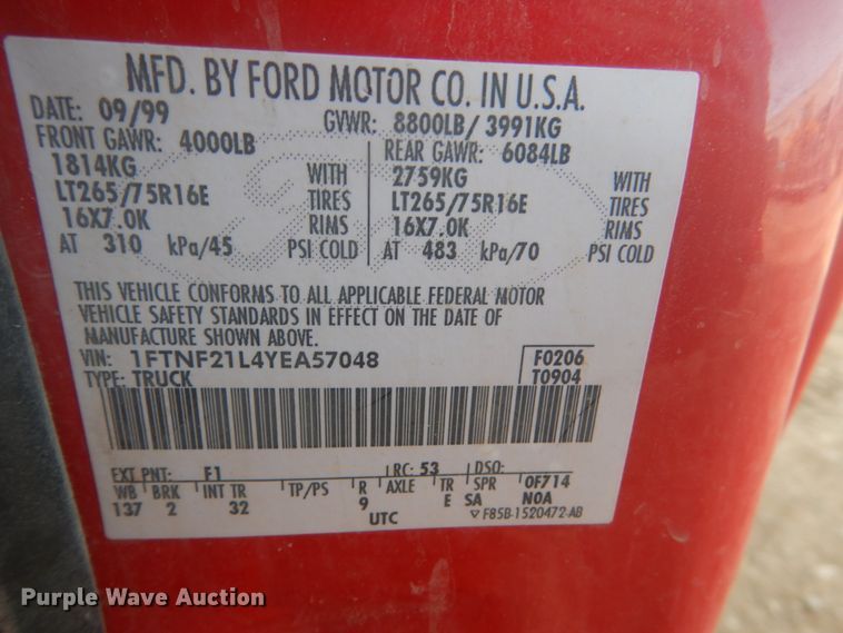 image for item GW9483 2000 Ford F250 Super Duty pickup truck