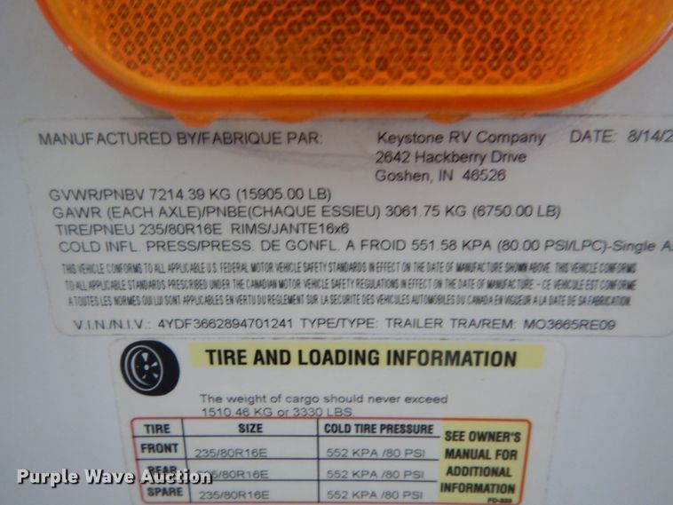 image for item GW9508 2009 Keystone 3665RE camper