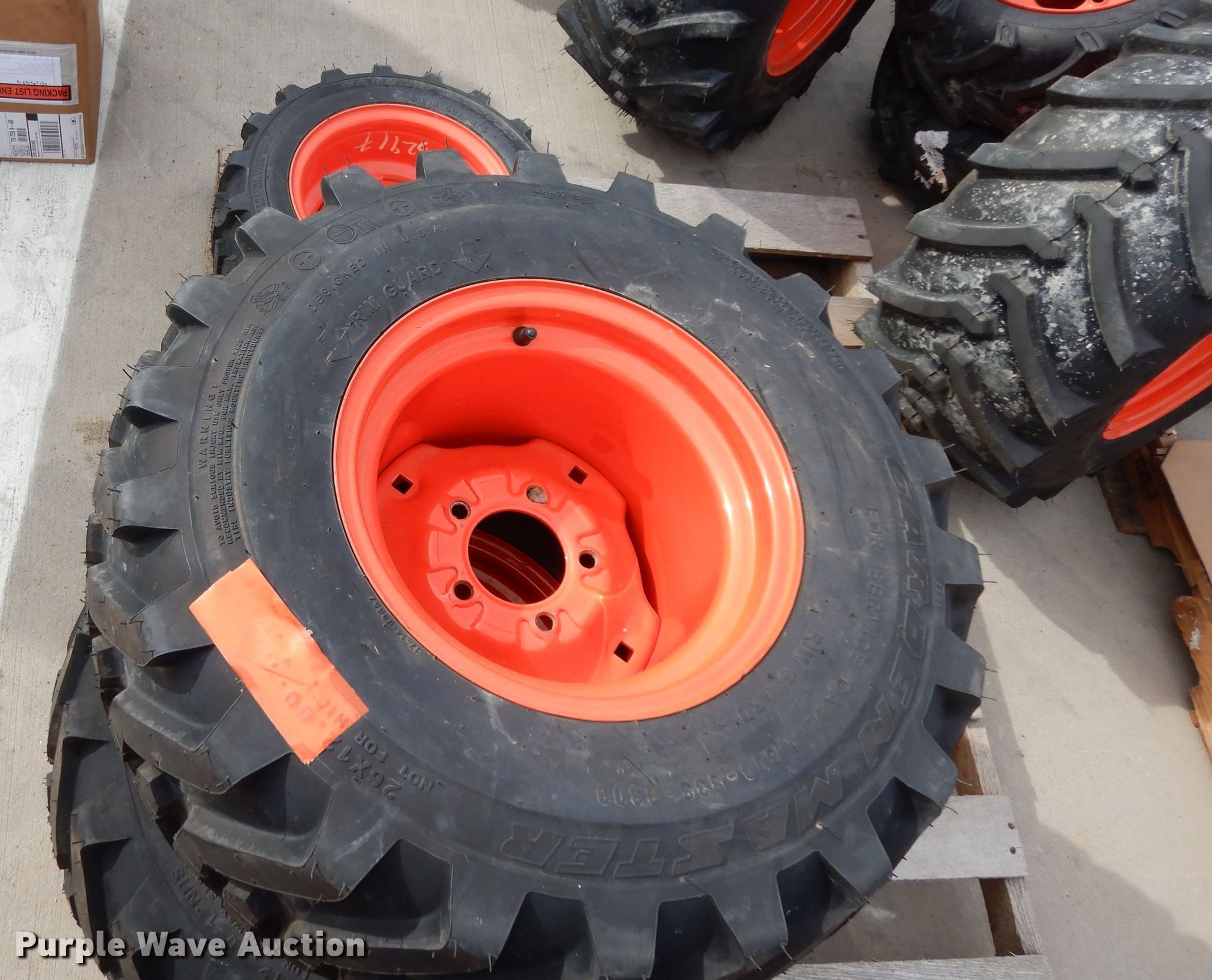 (3) Kubota tires and wheels in Grapevine, TX Item FU9781 sold