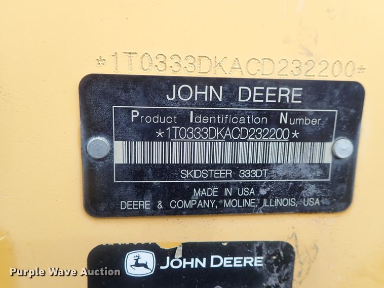 image for item DC3301 2012 John Deere 333D  tracked skid steer loader