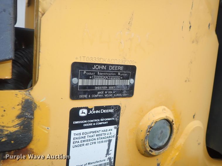 image for item DC3301 2012 John Deere 333D  tracked skid steer loader
