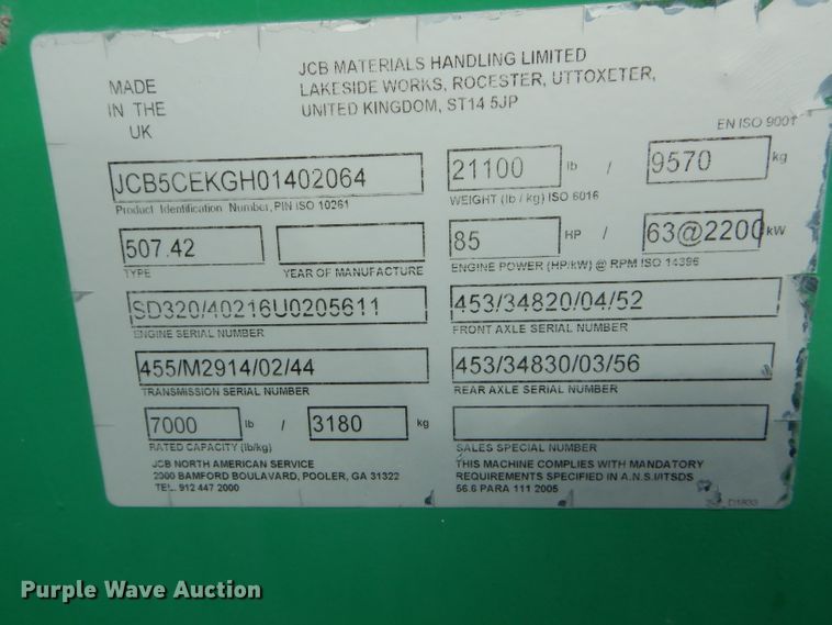 image for item DH6419 2010 JCB 507.42  telehandler