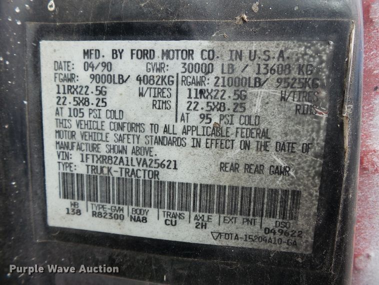 image for item DH7890 1990 Ford L8000 flatbed truck