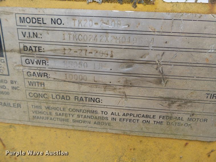 image for item DH7894 2002 Trail King TK20-2400 equipment trailer