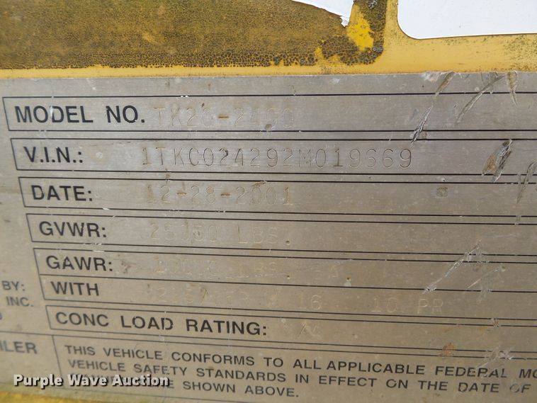 image for item DH7895 2002 Trail King TK20-2400 equipment trailer