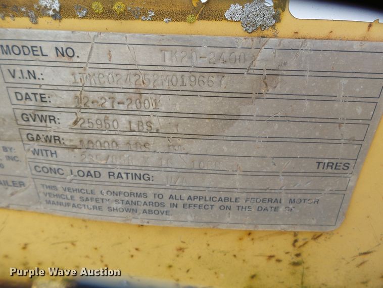 image for item DH7896 2002 Trail King TK20-2400 equipment trailer