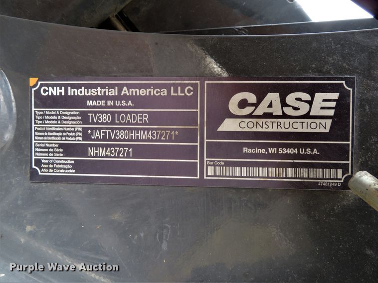 image for item DI2084 2017 Case TV380  tracked skid steer loader