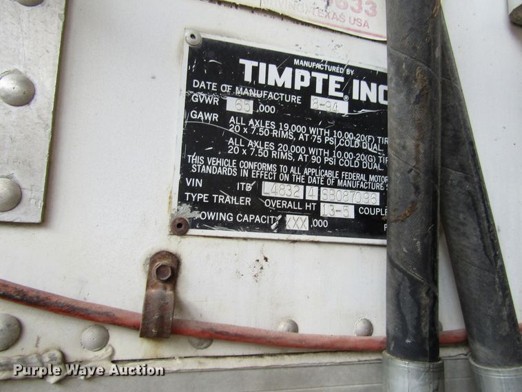 image for item FD9380 1995 Timpte live bottom trailer