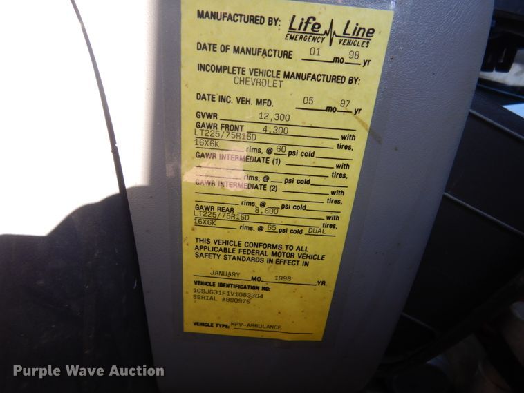 image for item GW9559 1997 Chevrolet Express 3500 ambulance