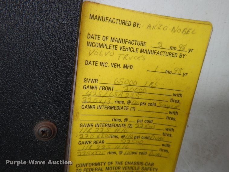 image for item DF5907 1998 Volvo WG64 Akzo Nobel slurry truck