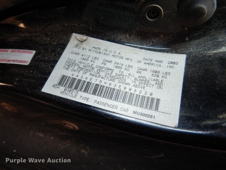 image for item DF7406 2003 Mitsubishi Eclipse convertible