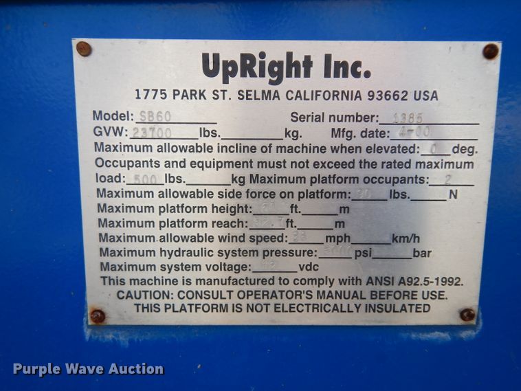 image for item DG6342 2000 Up Right SB60 boom lift