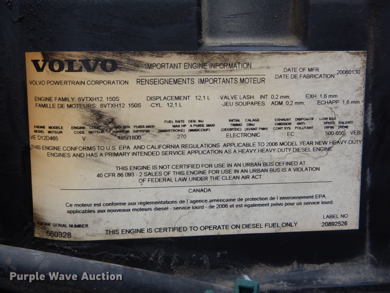 image for item DH6487 2007 Volvo VNL semi truck