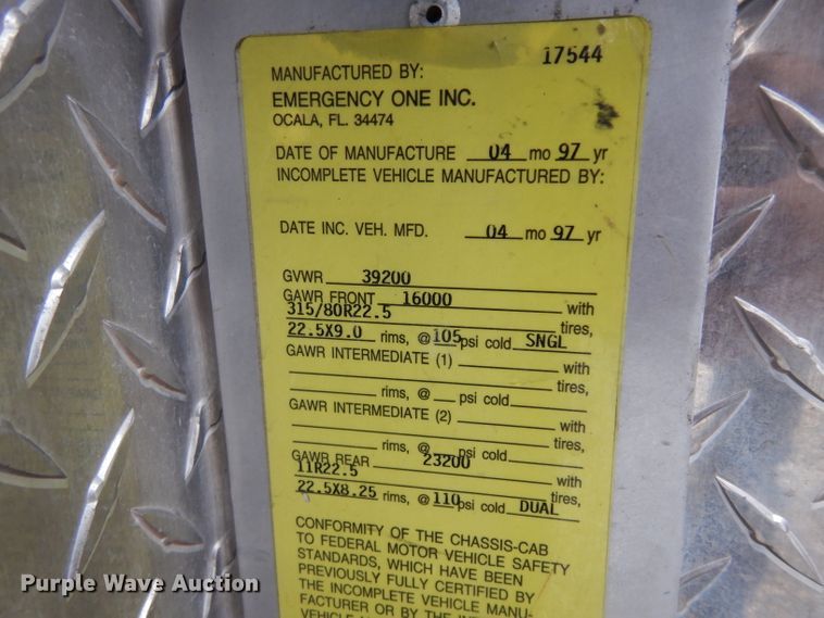 image for item ER9976 1997 Emergency One pumper fire truck