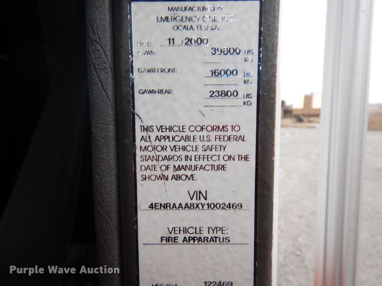 image for item ER9978 2000 Emergency One pumper fire truck