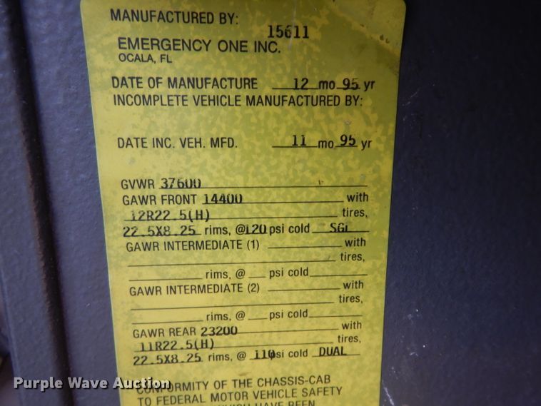 image for item ER9979 1995 Emergency One pumper fire truck