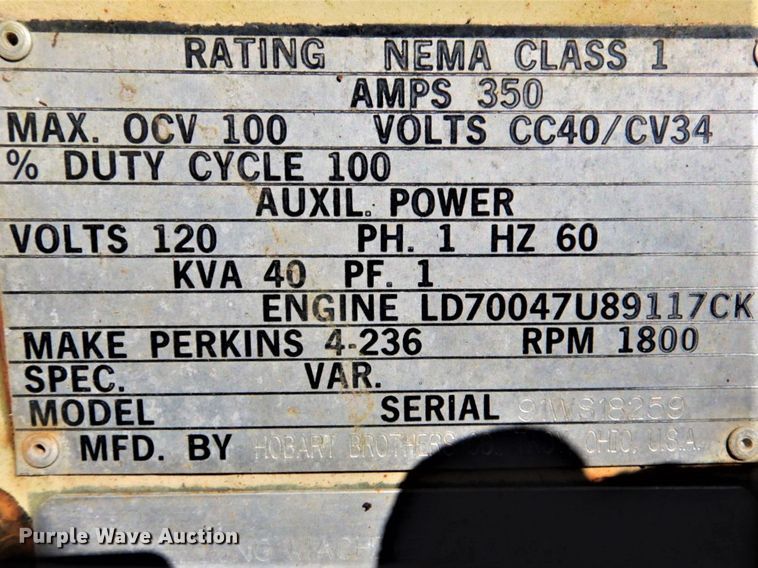 image for item GD9097 1992 Hobart & Sons generator