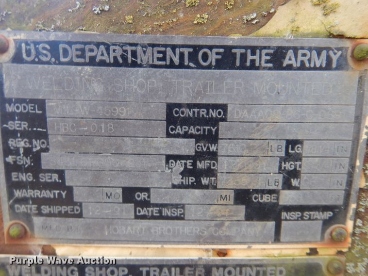 image for item GD9100 1992 Hobart & Sons MIL-W-45991 generator