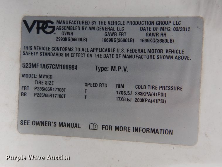 image for item GD9175 2012 VPG MU1 SUV