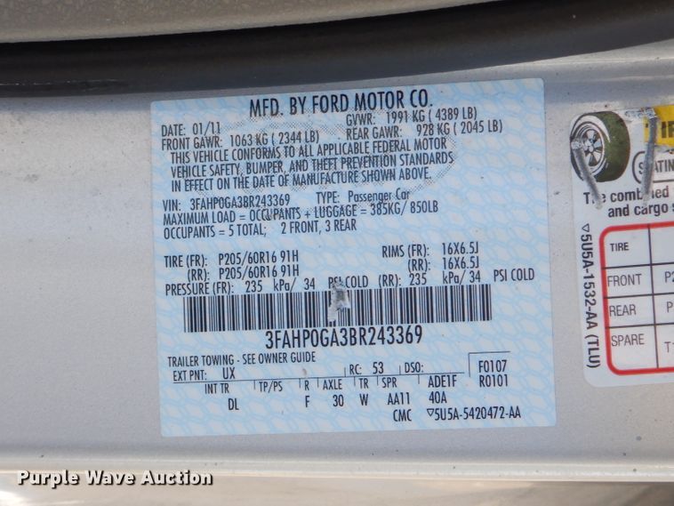 image for item GG9741 2011 Ford Fusion