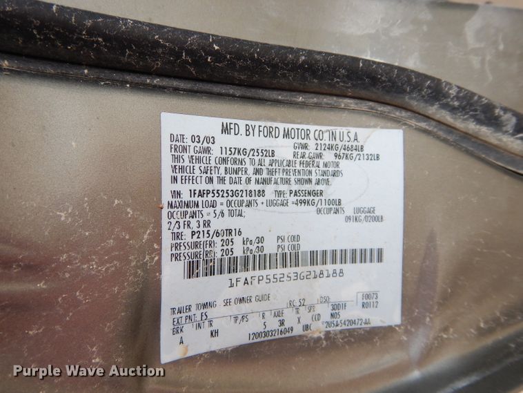 image for item GT9744 2003 Ford Taurus