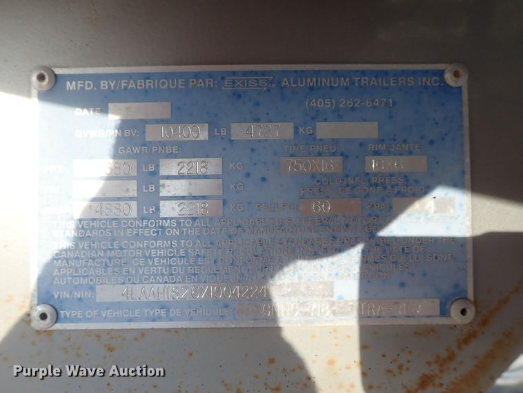 image for item DC3294 1999 Exiss Maximum SX horse trailer