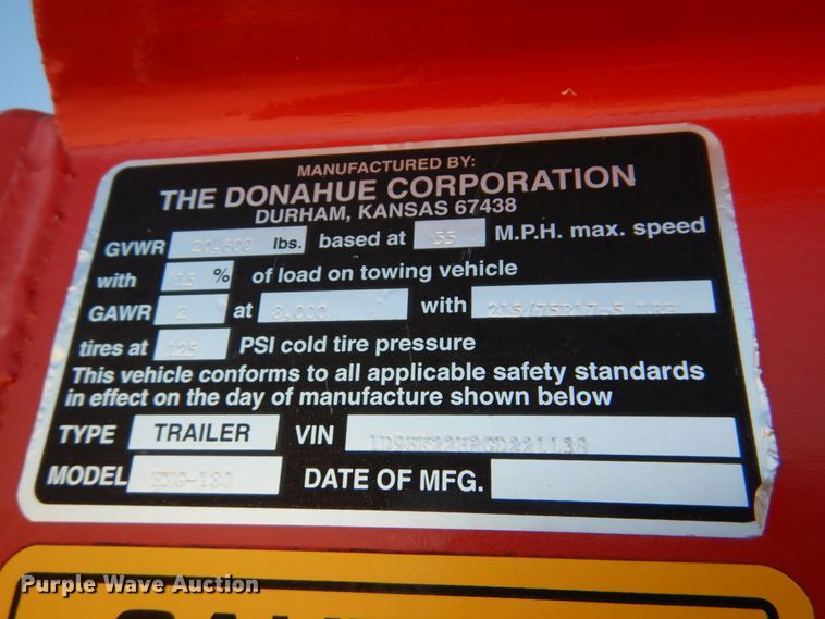 image for item DF7378 2012 Donahue EXG-180 windrower trailer