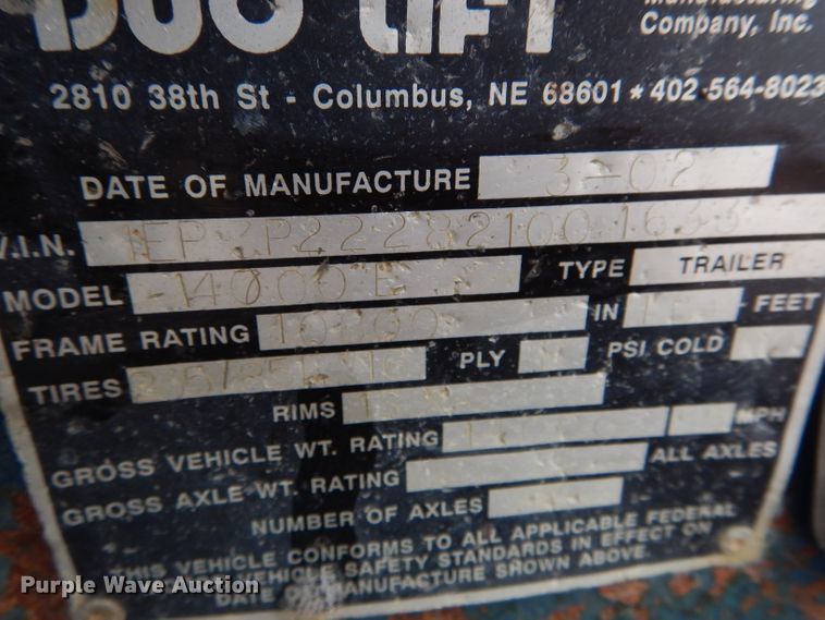 image for item DH6451 2002 Duo Lift 14000E sprayer trailer