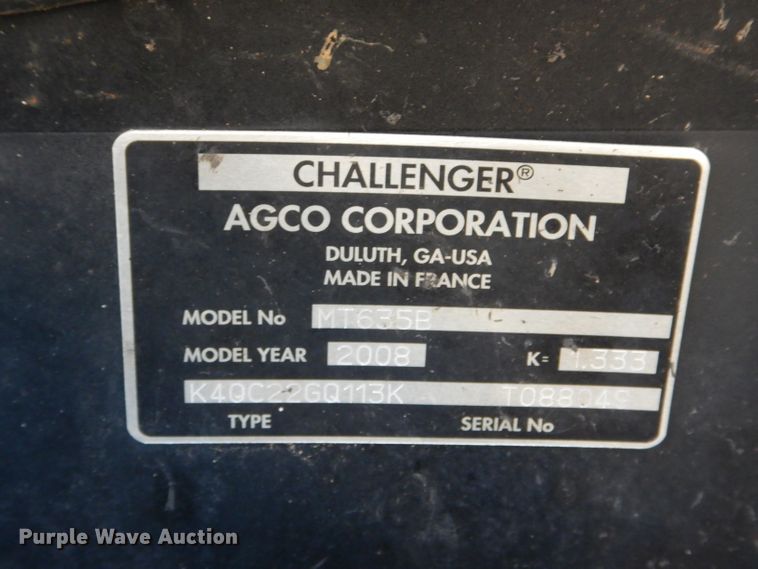 image for item DH6458 2008 Challenger MT635B MFWD tractor