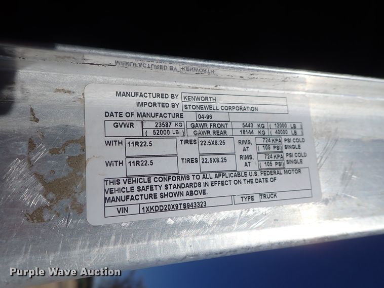 image for item DC3292 1996 Kenworth T800 semi truck