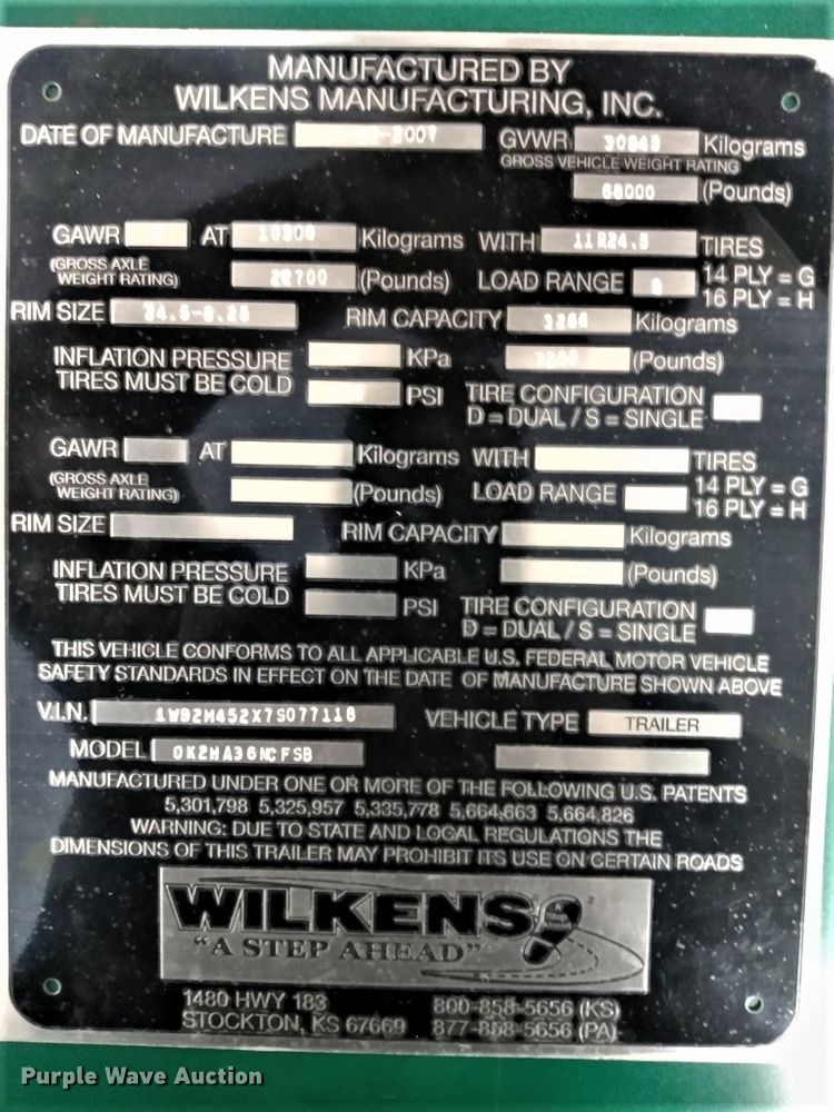 image for item DH5088 2007 Wilkens live bottom trailer