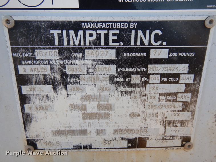 image for item ER9968 2001 Timpte double hopper bottom grain trailer