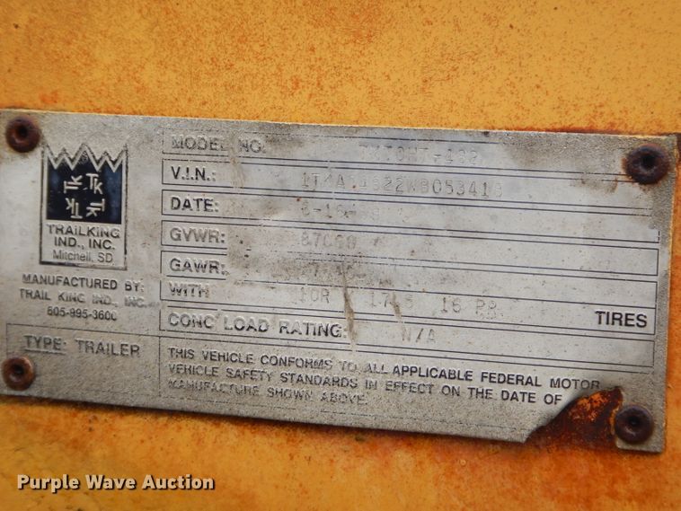 image for item GG9703 1998 Trail King TK70HT equipment trailer