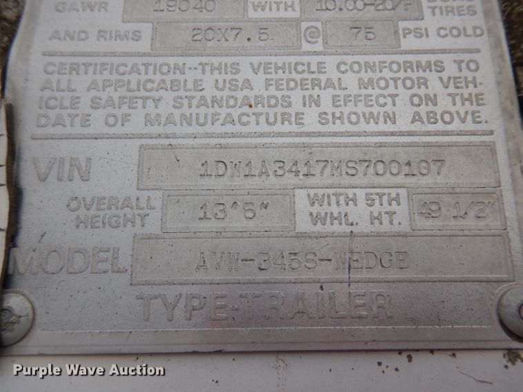 image for item GX9967 1991 Stoughton AVW345SWEDGE flatbed trailer