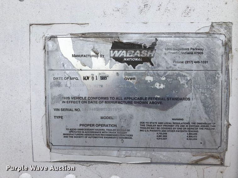image for item H1320 1996 Wabash dry van trailer